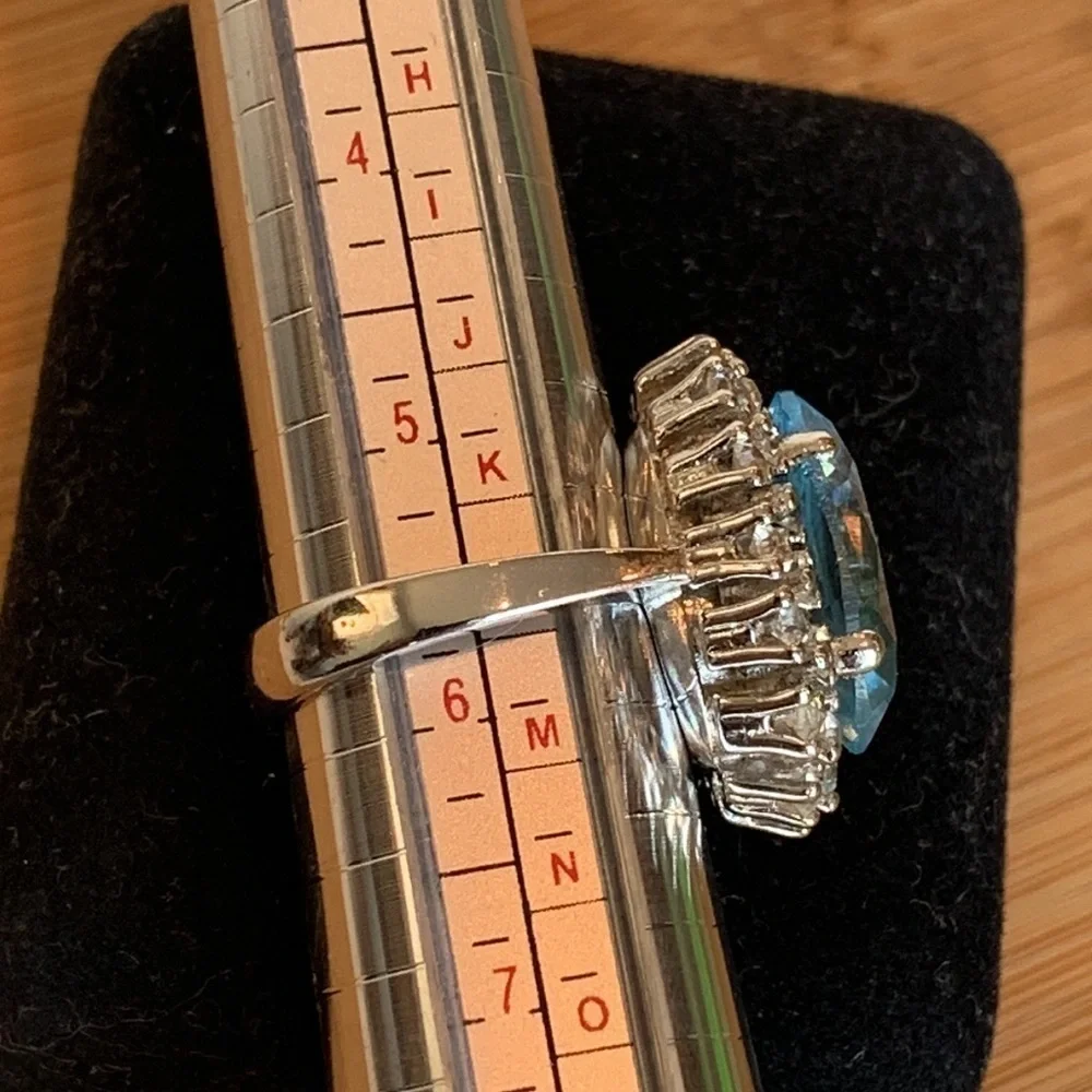 Statement Simulated Crystal Diamond & Blue Stone Marked “925 Spain” Ring